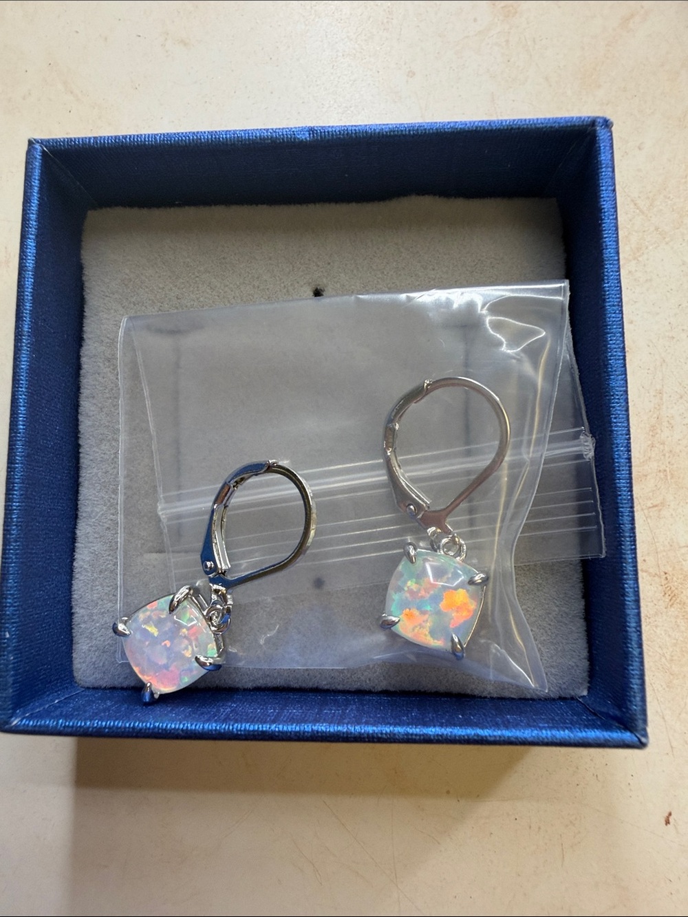 Opal Drop Leverback Earrings - Iridescent White